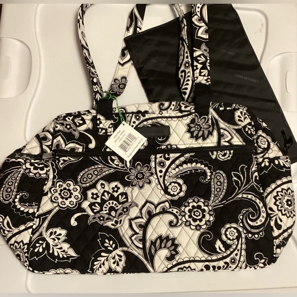 Vera Bradley Midnight Paisley Baby Bag with Changing Pad Black White NWT